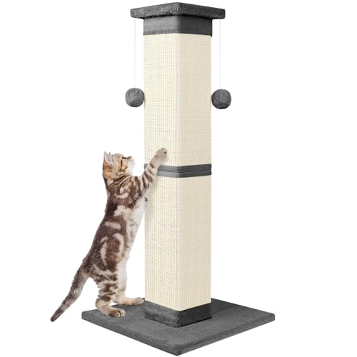 Katzenkratzbaum 33 Zoll Natur Sisal Katzenkratzbaum für Indoor Katzen, Großer Katzenkratzer Schützen Sie Ihre Möbel, für alle Rassen (Grau) von SOCATER