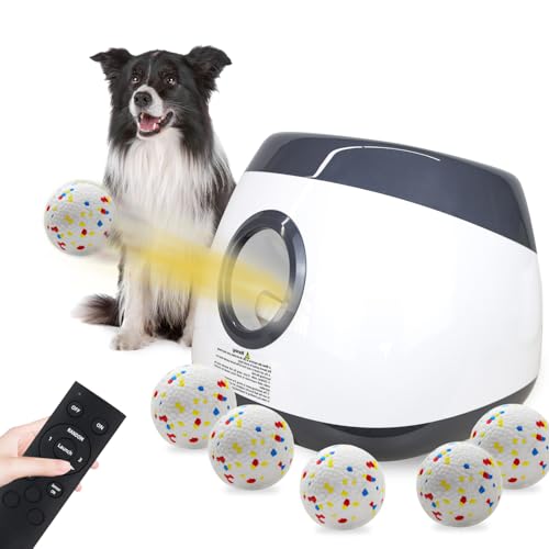 SOCO Automatischer Ballwerfer für Hunde, groß, 3 Entfernungseinstellungen (1,2 m, 1,8 m, 2,4 m, 2,5 m, ETPU-Tennisbälle, 6 Bälle und Schnellladung im Lieferumfang enthalten) von SOCO