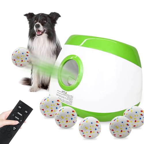 SOCO Automatischer Ballwerfer für Hunde, groß, 3 Entfernungseinstellungen (1,2 m, 1,8 m, 2,4 m, 2,5 m, ETPU-Tennisbälle, 6 Bälle und Schnellladung im Lieferumfang enthalten) von SOCO
