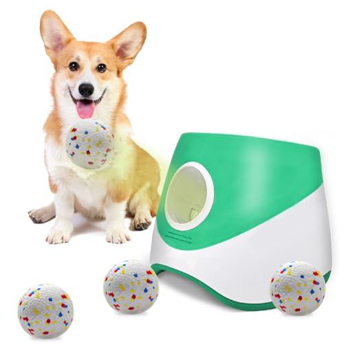 SOCO Automatischer Ballwerfer für Hunde – 3 Entfernungseinstellungen (20/35/50FT) mit 5,1 cm ETPU-Tennisbällen | Indoor/Outdoor Hundespielzeug | 4 Bälle & Schnellladung im Lieferumfang enthalten von SOCO