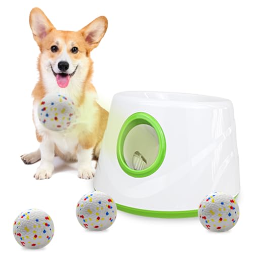SOCO Automatischer Ballwerfer für Hunde – 3 Entfernungseinstellungen (20/35/50FT) mit 5,6 cm ETPU-Tennisbällen | Indoor/Outdoor Hundespielzeug | 4 Bälle & Schnellladung im Lieferumfang enthalten von SOCO