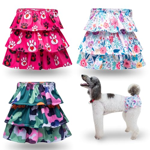Weiche Hundewindeln für Hündinnen, waschbar, wiederverwendbar, für Hündinnen, Welpen, Hündinnen, 3 Stück (A-XL) von SODCAW