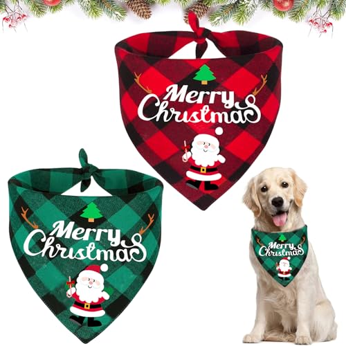 Hundehalstuch Weihnachten, 2 Stück Halstuch, Weihnachtshund Bandanas, Weihnachtskostüm, Classic Plaid Dreieck Lätzchen für Hunde Haustier Dekoration von SOETDERT