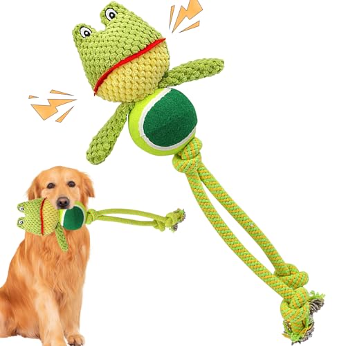 Hundespielzeug, Spielzeug für Hunde, Interaktives Hunde Spielzeug Mit Quietscher und Zugseil, Plüsch Quietschspielzeug Ball, Tauziehen Hundespielzeug für Welpen, Kleine, Mittelgroße, Große (Frosch) von SOETDERT