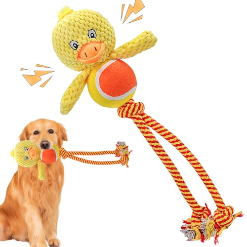 Hundespielzeug, Spielzeug für Hunde, Interaktives Hunde Spielzeug Mit Quietscher und Zugseil, Plüsch Quietschspielzeug Ball, Tauziehen Hundespielzeug für Welpen, Kleine, Mittelgroße, Große (Ente) von SOETDERT