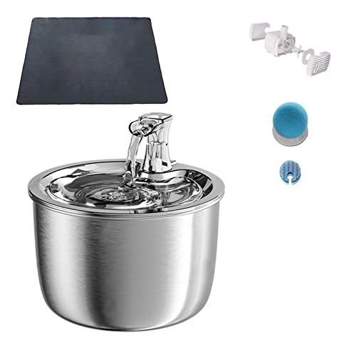 Automatische Futterautomaten 2L Smart Cat Wasserbrunnen Automatischer Filter Wasserspender Futtermatte Bewegungssensor 304 Edelstahl Haustier Trinkbrunnen für Hunde und Katzen(A05-Base Version-mat) von SOFTTO