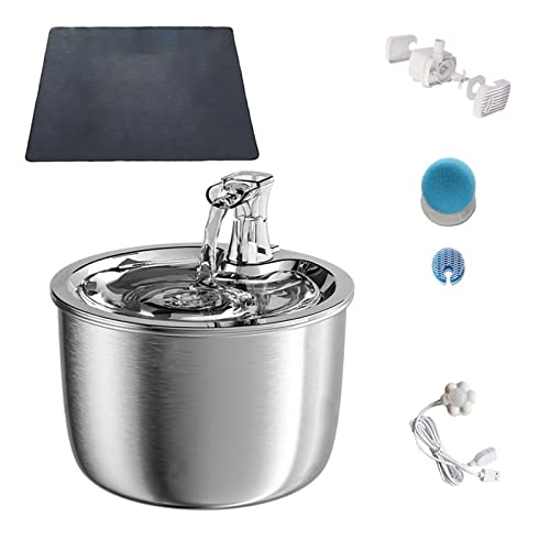 Automatische Futterautomaten 2L Smart Cat Wasserbrunnen Automatischer Filter Wasserspender Futtermatte Bewegungssensor 304 Edelstahl Haustier Trinkbrunnen für Hunde und Katzen(A07-sensorX1-mat) von SOFTTO