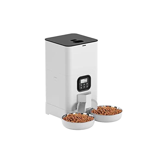 Automatischer Futterspender, 6 l, Timing, automatische Haustierfütterung, Edelstahl, Doppelnapf für 2 kleine und mittelgroße Katzen, intelligenter Futterspender für Hunde und Katzen (Reinweiß B) von SOFTTO