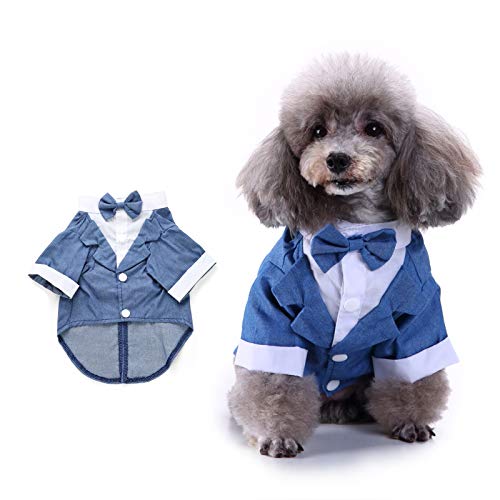 SOGAYU Hunde-Smoking-Kostüm, formelles Hemd, für Hochzeiten, blaue Jacke, Anzug mit Fliege, für kleine Hunde und Katzen von SOGAYU