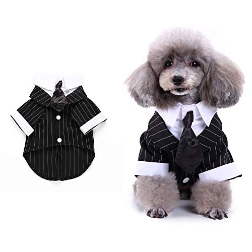 SOGAYU Smoking-Kostüm für Hunde, formelles Hemd, für Hochzeiten, schwarze Streifen, Jacke, Anzug für Welpen, Prinz, Zeremonie, Anzug für kleine Hunde und Katzen von SOGAYU
