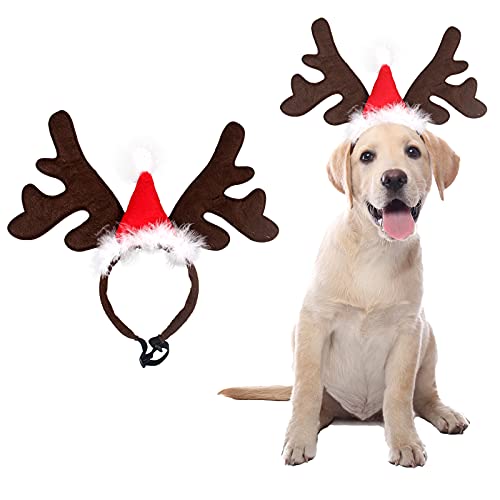 Weihnachtliches Rentierkostüm mit Geweihmütze, verstellbar, Weihnachts-Kopfschmuck für Katzen und kleine Hunde von SOGAYU