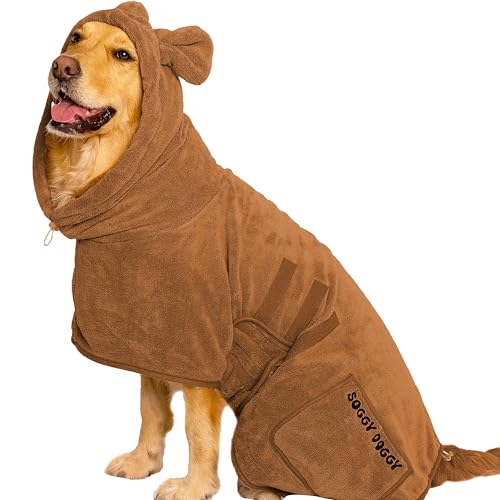 SOGGYDOGGY® UK: Luxuriöser Hunde-Trockenmantel, super saugfähiger Mikrofaser-Hundemantel mit Kapuze, schnell trocknend in Minuten, dicker und weicher Bademantel – Bad, Bräutigam und Reisen, bedeckt von SOGGYDOGGY