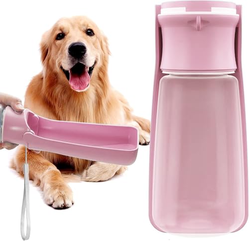 Tragbarer Hundetrinkflasche für Unterwegs 560ml Faltbarer Hunde Wasserflasche Tragbare Haustierwasserflaschen für Welpen Kleine Mittlere Große Trinkflasche Wassernapf Hunde Gadget (570 ml Rosa) von SOICTA