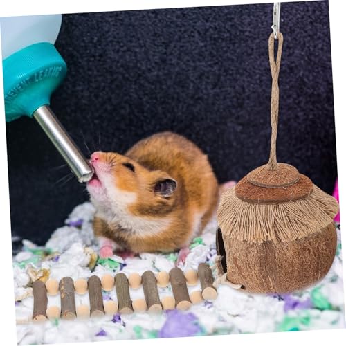 SOIMISS 2 Stück Hamster Kokosnussschalen Nest mit Leiter Teiliges Hängendes Kleintierbett Warmes Schlafnest für Hamster Vögel Chinchillas Vielseitiges Versteck von SOIMISS
