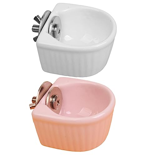 SOIMISS 2 Stück Keramische Haustier Futterschalen Hängende Näpfe für Hamster Kaninchen und Squirrels rutschfest Leicht zu Reinigen für Futter und Wasser Weiß Rosa von SOIMISS