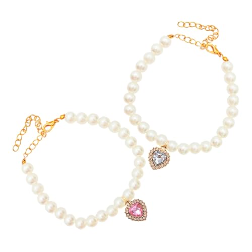 SOIMISS 2 Stück Perlen Halskette für Kleine und Hunde mit Herzförmigem Anhänger Modisches Verziertes Haustier Halsband Liebevolles Schmuckaccessoire für Weibliche Haustiere von SOIMISS