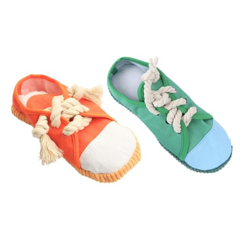 SOIMISS 2 Stück Teiliges Hundespielzeug aus Strapazierfähigem Quietschende Mini Sneaker in Grün und Orange Sicher zum Kauen für Welpen und Kleine Hunde Stressreduzierend und Zahnpflegend von SOIMISS