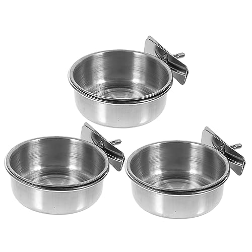 SOIMISS 3 Stück Papageienfutterbecher vogelfutterspender vogelfutterhäuschen Schüssel Vogelfutterschale Tasse groß Vogelwasserfuttermittel für Käfig Futterbecken für Vögel Rostfreier Stahl von SOIMISS