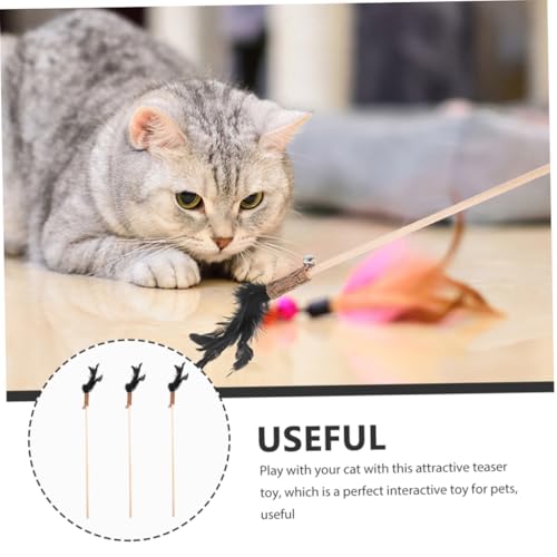 SOIMISS 3 Stück Teiliges Katzenspielzeug Holzstab mit Federn und Glocken Interaktiver Katzenangel Teaser für Kätzchen und Katzen Spielerisch Instinkte Anregend Fördert Aktivität und von SOIMISS