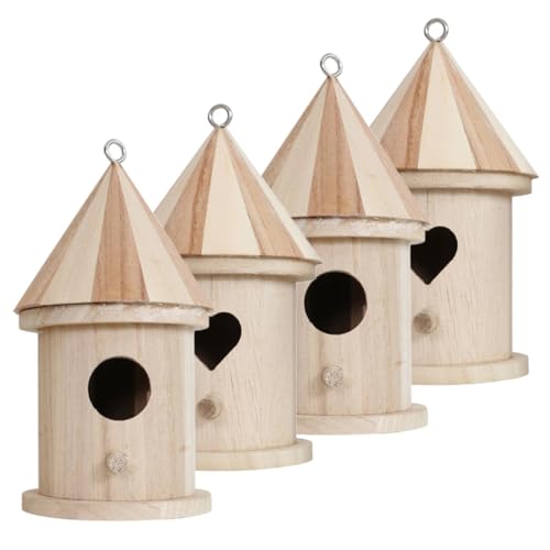 SOIMISS 4 Stück Teiliges DIY Vogelhaus aus Holz zum Bemalen Wetterfestes Vogelhaus mit Herz Rundtür Nistkasten und Futterbox für Garten Balkon und Outdoor Dekoration Leicht zu Reinigen von SOIMISS