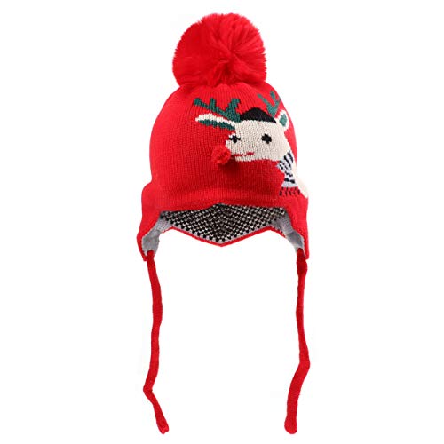 SOIMISS Baby Weihnachten Strickmütze Rentier Mütze Hut Pom Pom Warm Gehäkelt Strickmütze mit Ohrenklappen für Kleinkind Mädchen Jungen Weihnachten Rot von SOIMISS