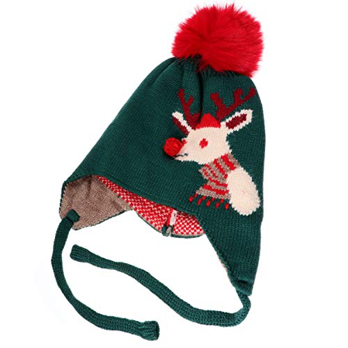 SOIMISS Baby Weihnachten Strickmütze Rentier Mütze Hut Pom Pom Warme Häkelstrickmütze mit Ohrenklappen für Kleinkind Mädchen Jungen Weihnachten Grün von SOIMISS