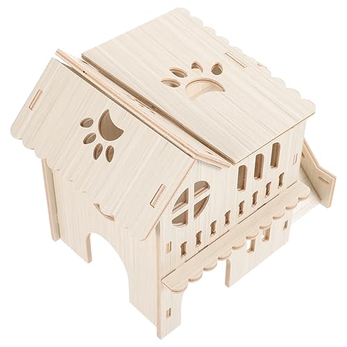 SOIMISS Hölzernes Hamsterhaus Doppelstöckiges Hamsterversteck für Kleine Haustiere Warmes und Sicheres Hamsternest aus Holz für Hamster Meerschweinchen und Ratten Spielzeug und Rückzugsort von SOIMISS