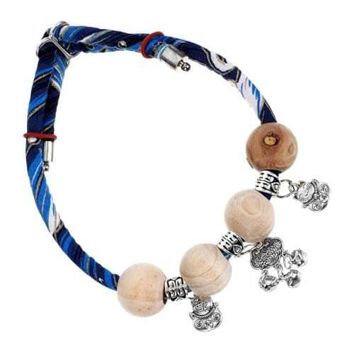 SOIMISS Japanischer Stil Katzenhalsband mit Glocke Verstellbares Angenehmes Baumwollseil katzenhalsband für Kätzchen Niedliches Haustierzubehör mit Holzperlen und Sicherheitsfunktion Blau von SOIMISS