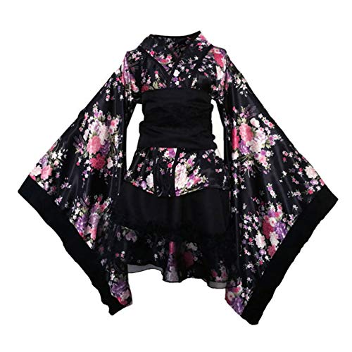 SOIMISS Kurzes Kimonokostüm für Erwachsene Traditionelles Japanisches Polyester Yukata Muster V- Ausschnitt Kimono Party Cosplay Outfit für Party Frauen Mädchen S (Rot) von SOIMISS