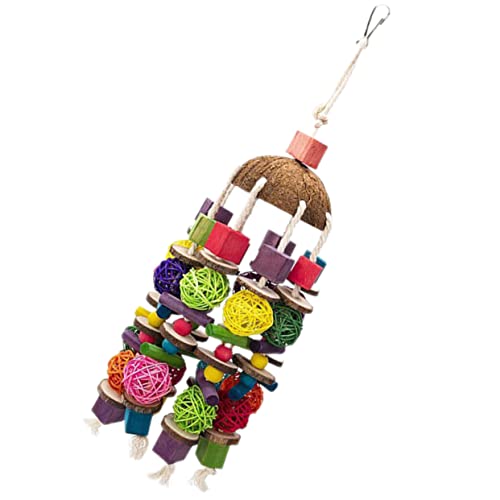 SOIMISS Papageienspielzeug aus Naturholz mit Kokosnuss Buntes Hänge für Große Vögel Robustes Kau für Papageienkäfig Multifunktional und Einfach zu Befestigen von SOIMISS