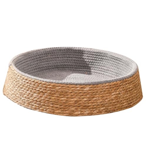 SOIMISS Rattan Geflochtenes Rundes Haustierbett Kratzfestes Hundebett und Katzenbett Atmungsaktives Schlafkissen für Kleine Hunde und Katzen Natürliche Weidenkorb Haustierruheplatz von SOIMISS