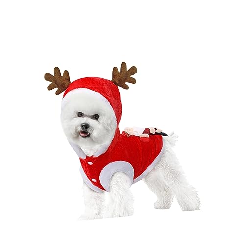 SOIMISS Weihnachtliches Haustier Flanellkostüm mit Geweih Wärmende Hundejacke für Kleine Hunde Kuscheliger Zweibeiniger Hoodie Komfortabel und Einfach Anzuziehen für Winter und Festtage von SOIMISS