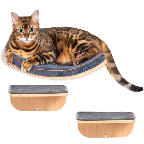 Katzenregale, Katzenwandstufen und Sitzstange, Katzennest, schwimmende Katzen-Klettermöbel aus Holz zum Hüpfen und Schlafen, mit Kratzkissen (Kombi) von SOJILET