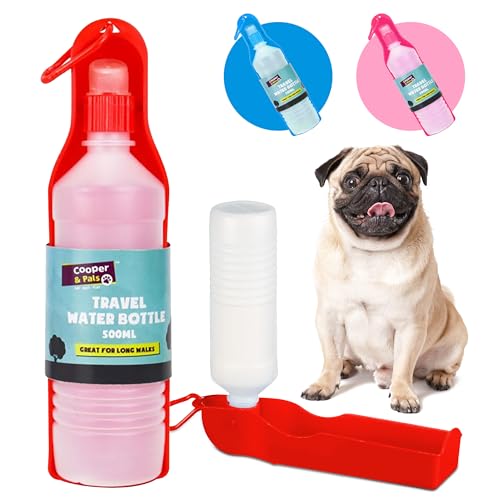 Reise-Wasserflasche für Hunde, 500 ml, für Spaziergänge, Wandern und Autofahrten, tragbares auslaufsicheres Design, wiederverwendbar, Outdoor-Haustier-Trinkzubehör mit Trinknapf, leicht und von SOL