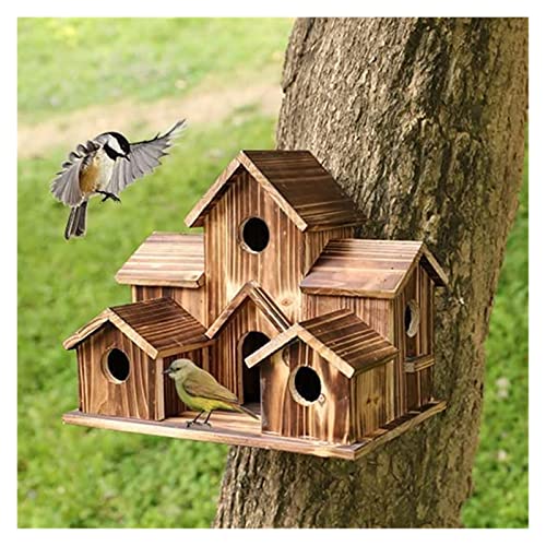 Vogelhaus aus Holz for Aufhängen im Freien, handgefertigtes Kolibri-Haus mit 6 Löchern, großer Vogelhaus-Nistkasten for Bluebird Finch Cardinals for den Hinterhof von SOLBUM