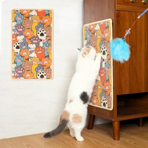 SOLDAY Kratzmatte Katze für Boden, Wand, Teppich, Couchmöbel, 56x33 cm Anti-Kratzer Möbel Schutz, Kratzbrett mit Klettverschluss (Katzenpfoten) von SOLDAY