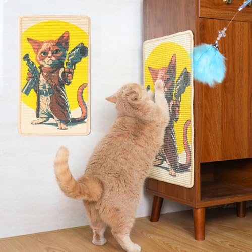 SOLDAY Sisal Katze Kratzmatte 56x33 cm für Boden, Wand, Teppich, Couchmöbel, Kratzbretter mit Klettverschluss, Anti-Kratzer Möbel Schutz (Pistolenkater) von SOLDAY