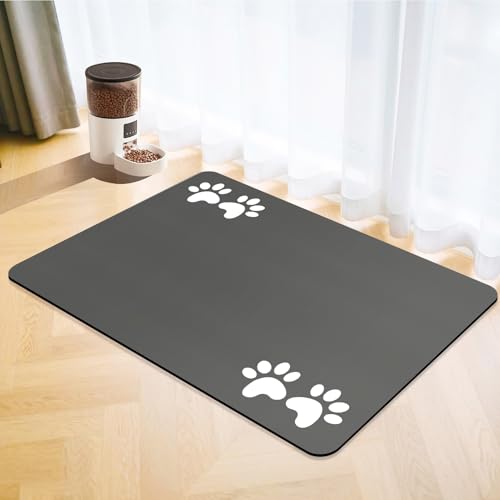 Haustier Fütterung Matte,Schnell Trocken Absorbierend Diatomite Wasserdicht Hundenapf Matte,Saugfähige Napfunterlage Hund für Haustiere.rutschfeste Hundenapf Unterlage (Dunkelgrau, 60x120cm) von SOLIC
