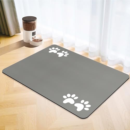 Haustier Fütterung Matte,Schnell Trocken Absorbierend Diatomite Wasserdicht Hundenapf Matte,Saugfähige Napfunterlage Hund für Haustiere.rutschfeste Hundenapf Unterlage (Grau, 60x120cm) von SOLIC