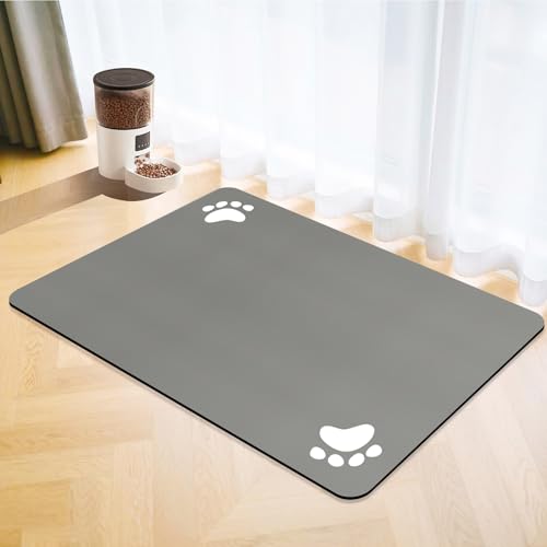 Napfunterlage Hund,rutschfest Super Saugfähige Futtermatte Napfunterlage,Matte-Futterunterlage für Katzen und Hunde,Saugfähige Schnelltrocknend Katzenmatte Hundematte (Grau, 60x120cm) von SOLIC