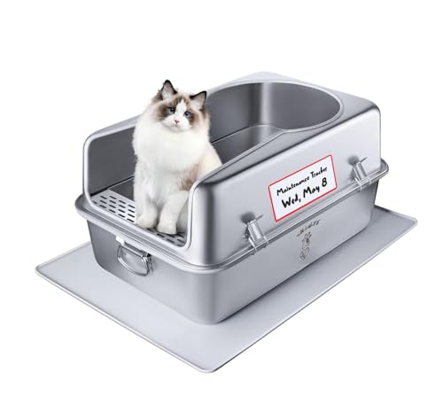 Katzentoilette aus Edelstahl, extra groß, geschlossenes Metall-Klo für alle Katzengrößen, rostbeständig, geruchskontrollierend, auslaufsicher, geräuschabsorbierend, leicht zu reinigen und langlebig Katzentoilette aus Edelstahl, extra groß, geschlossenes Metall-Klo für alle Katzengrößen, rostbeständig, geruchskontrollierend, auslaufsicher, geräuschabsorbierend, leicht zu reinigen und langlebig von SOLLULIFE