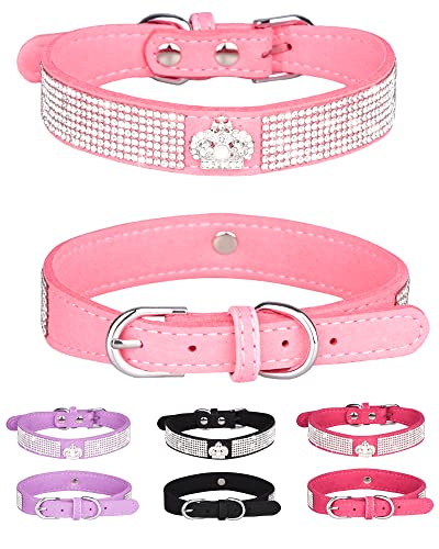 Bling Hundehalsband für kleine, mittelgroße und große Hunde, Kronen-Strass-Hundehalsband für Mädchen und Jungen, Diamant-Welpenhalsband, verstellbares Leder-Wildleder, SOFE-Katzenhalsband (L: 38 - 46 von SOLMOONY