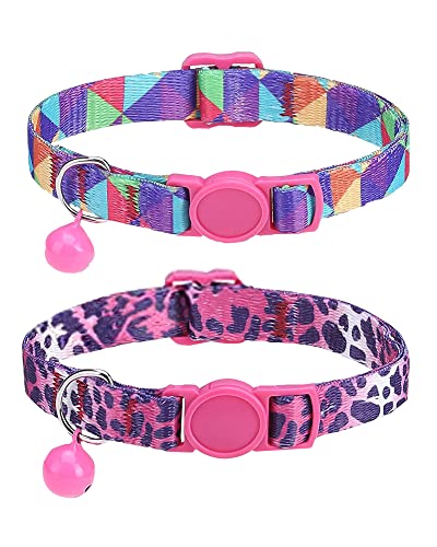 SOLMOONY Niedliches Katzenhalsband für Mädchen und Jungen, buntes Katzenhalsband mit Glöckchen, 2er-Pack, verstellbar, bedrucktes Nylon mit Sicherheitsschnallen, Kätzchenhalsband (Leopardenmuster) SOLMOONY Niedliches Katzenhalsband für Mädchen und Jungen, buntes Katzenhalsband mit Glöckchen, 2er-Pack, verstellbar, bedrucktes Nylon mit Sicherheitsschnallen, Kätzchenhalsband (Leopardenmuster) von SOLMOONY