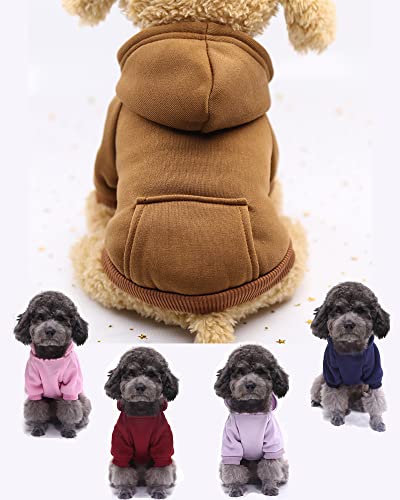 Winter Hundemäntel für kleine Hunde, Hund Hoodie für kleine Hunde, Chihuahua Kleidung, Französische Bulldogge Kleidung, Hundekleidung für kleine Hunde Junge Mädchen Hund Sweatshirt (Braun, S) von SOLMOONY