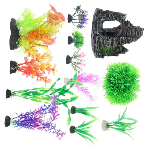 SOLUSTRE 13stücke Aquariumpflanzen Set Mit Künstlichen Wasserpflanzen Und Felsen Für Aquariumdekoration Aquarienhöhle Und Aquarienzubehör Aus Plastik Und Harz Für Kleine Und Große von SOLUSTRE