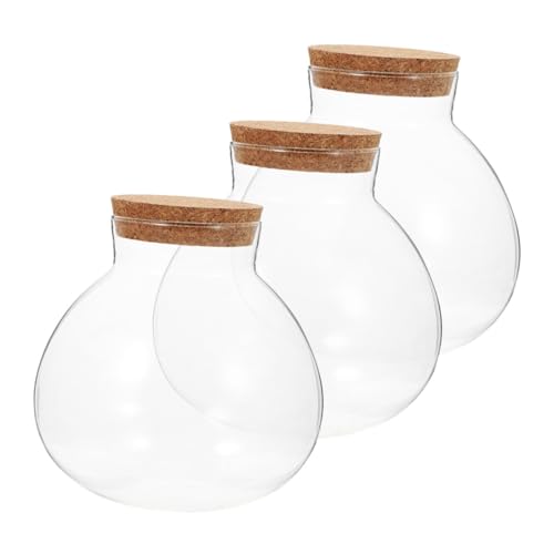 SOLUSTRE 3 Stück Mikrolandschaft Glasflaschen mit Korken Versiegelte Runde Ökologische Flaschen für Moos DIY Terrarien Stilvolle Glasaufbewahrung für Zuhause und Dekoration von SOLUSTRE