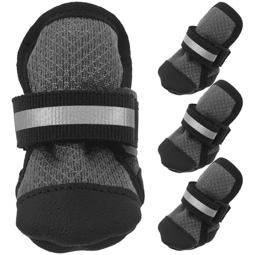 SOLUSTRE 4 Stück rutschfeste Hundestiefel: Netzschuhe für mittelgroße Hunde mit verstellbaren Riemen – Bequeme Pfotenabdeckungen zum Wandern an regnerischen Tagen und auf Straßen von SOLUSTRE