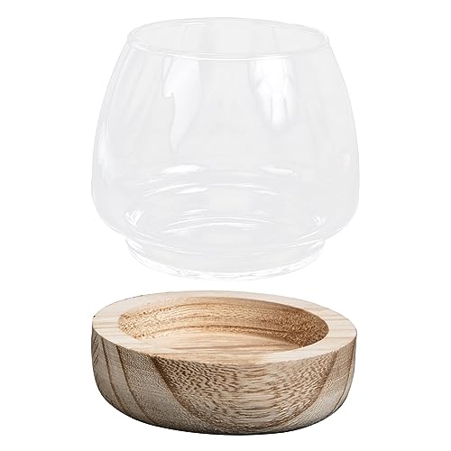 SOLUSTRE Holz Basis Aquarium Mikro-landschaftsflasche Dekorative Glasvase Mikro-landschaftsbau-Flasche Schaukasten Aus Stein Einfache Pflanzenterrarien Pflanzenaufbewahrungstopf Hölzern von SOLUSTRE