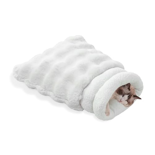 SOMAHE 4-in-1 Katzenschlafsack, Plüsch, warm, Katzenbett, Kuscheldecke, Matte, Höhle (kleine Katzen bis zu 6,8 kg), Weiß, 53,3 x 43,2 cm von SOMAHE