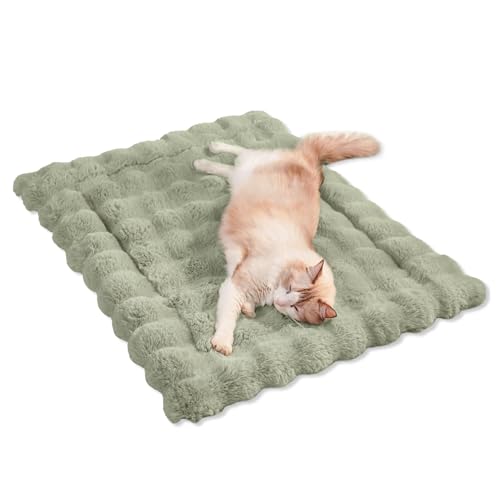 SOMAHE Katzenbett für Indoor-Katzen, Kunstfell, Haustierkissen, Matte, Kätzchen, Plüschbett mit rutschfester Unterseite, für Tragetaschen, Hunde- und Welpenfreundlich, 89,9 x 68,9 cm, Grün von SOMAHE
